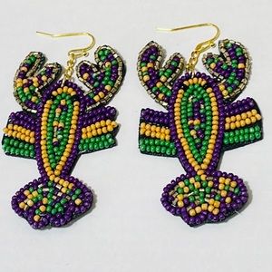 🎉💚💜Multicolor Beaded Mardi Gras Earrings